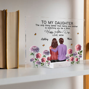 To My Daughter From Mom Happy Mother's Day Birth Flower Personalized Rectangle Acrylic Plaque with Stand, Gift For Daughter