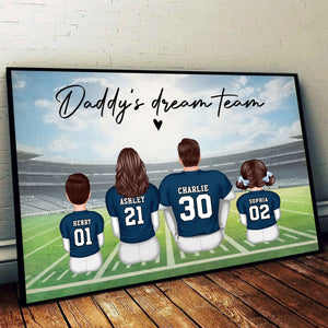 Daddy's Team Football Family Sitting Back View Personalized Poster, Father's Day Gift