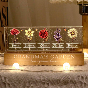 Grandma's Garden Of Grandkids Birth Month Flowers Personalized LED Night Light, Heartfelt Gift For Grandma, Mom