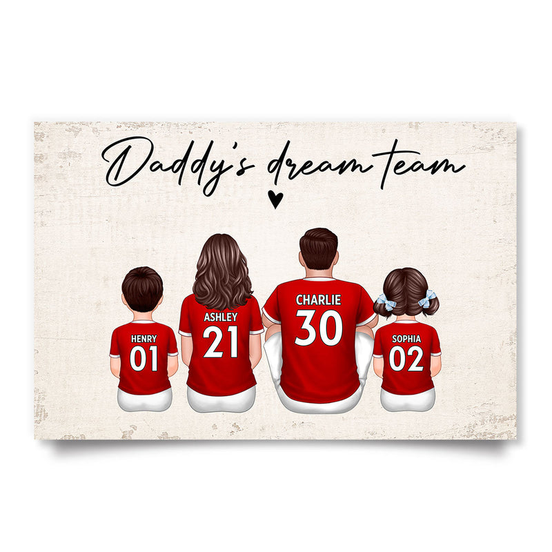 Dad's Team Soccer Football Family Sitting Personalized Poster – Special Gift for Dad, Grandpa, Husband on Father's Day