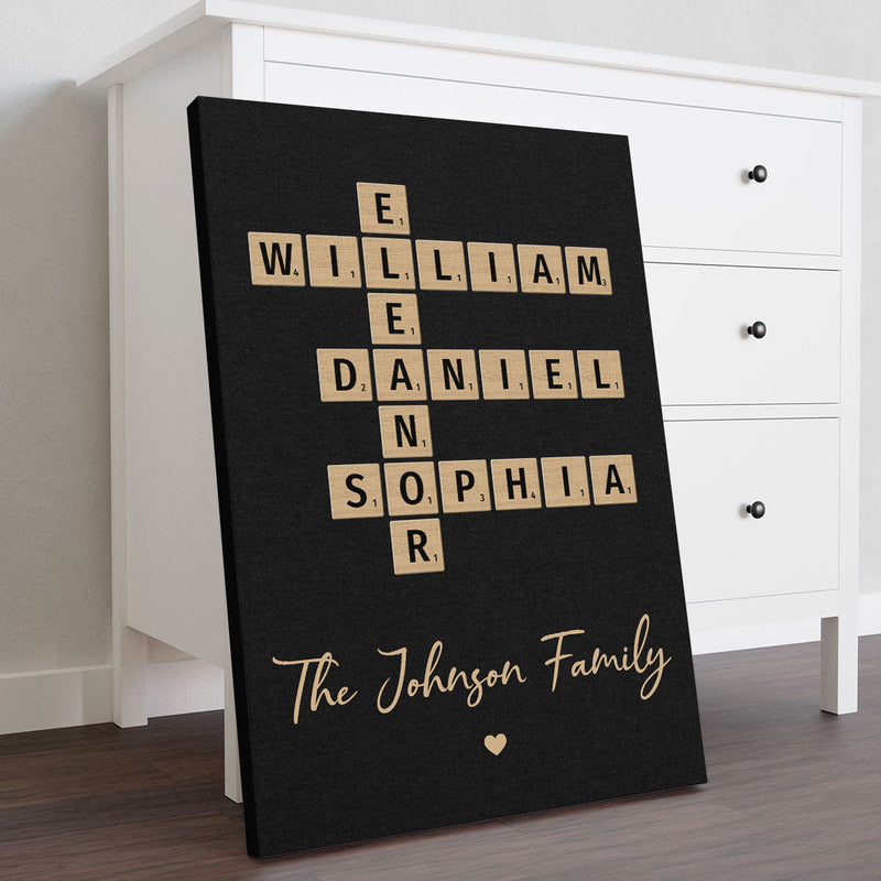 Family Crossword Art - Created In A Moment, Treasured Forever Personalized Canvas Print