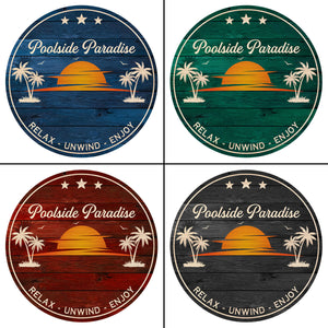 Poolside Paradise Couple Sitting Personalized Wood Sign, Summer Decor, Perfect for Bar, Pool Deck, Beach House, Backyard Walls