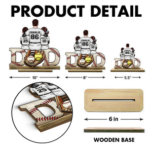 Baseball Softball Dad & Kids Glove Personalized 2-Layer Standing Wooden Plaque, Father's Day Gift for Dad, Gift for Husband