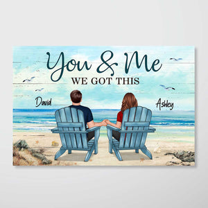 Back View Couple Sitting Beach Landscape You & Me We Got This  Gift For Him For Her Personalized Horizontal Poster