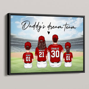 Daddy's Team Baseball Family Sitting Personalized Poster, Unique Father's Day Gift for Dad, Gift for Husband