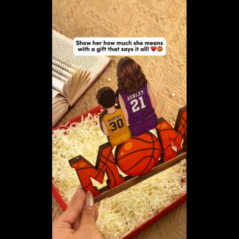 Basketball Mom And Kids Personalized Standing Wooden Plaque, Gift for Mom, Gift for Wife