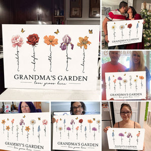 Grandma‘s Garden Love Grows Here Beautiful Birth Month Flower Gift For Grandma Mom Personalized Canvas