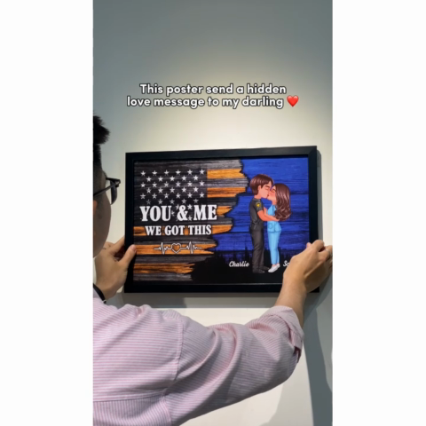 Hero Couple Kissing Half Flag Gifts by Occupation Firefighter, Nurse, Police Officer Personalized Horizontal Poster
