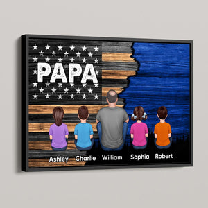 Dad Grandpa Papa Back View Sitting With Kids Half Nation Flag Personalized Horizontal Poster