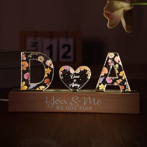 Couple Initials Floral Theme Personalized Acrylic Block LED Night Light, Heartfelt Gift For Her, For Wife