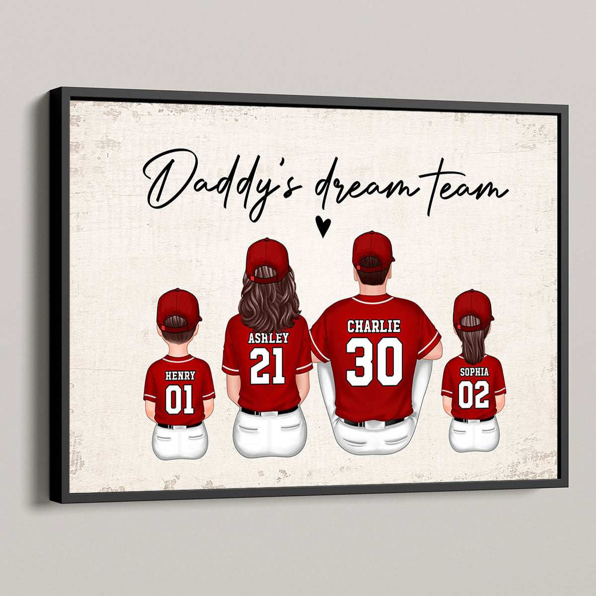 Daddy's Team Softball Family Sitting Personalized Poster, Gift For Family, Dad, Grandpa, Husband
