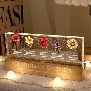 Grandma's Garden Of Grandkids Birth Month Flowers Personalized LED Night Light, Heartfelt Gift For Grandma, Mom